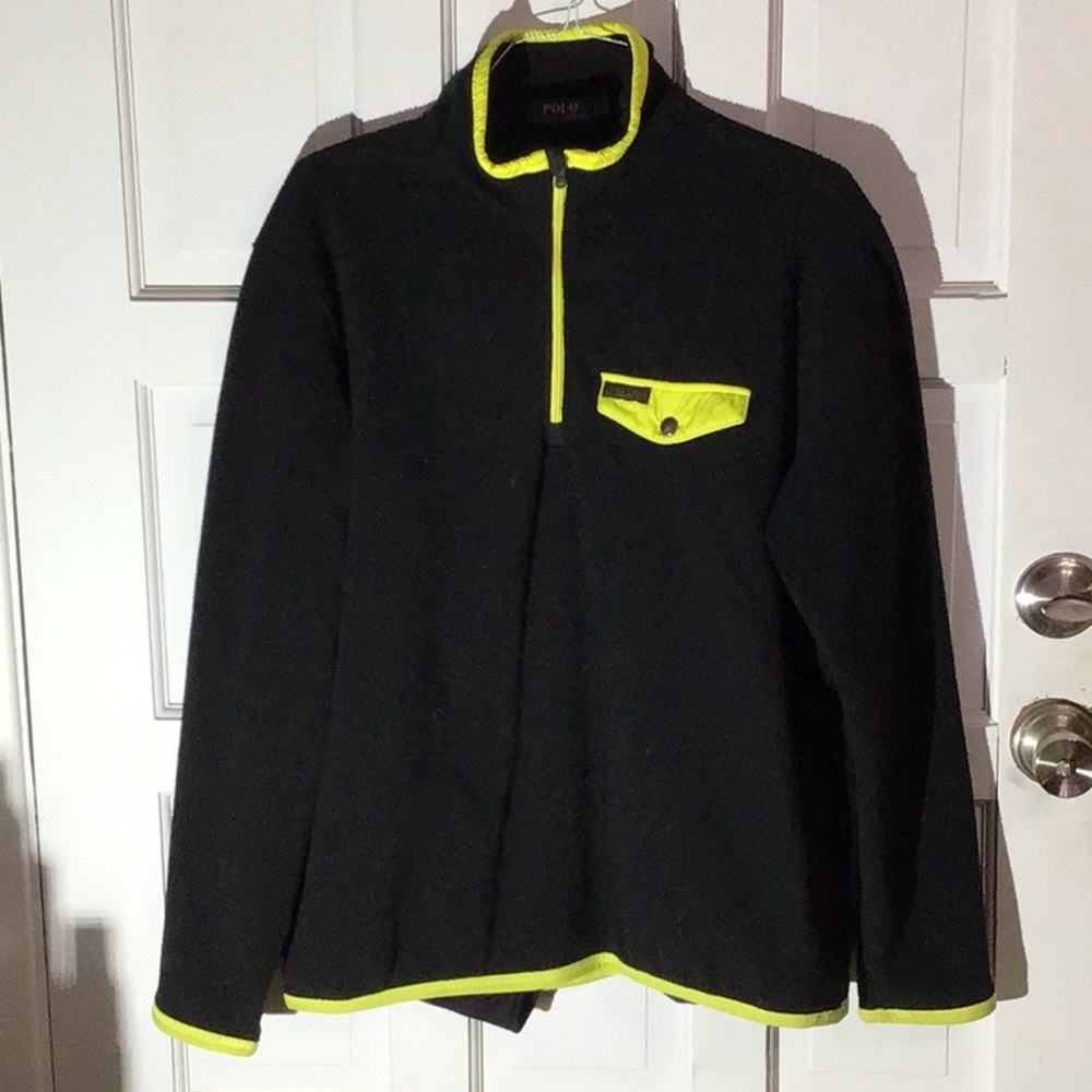 Black Fleece Half-Zip Pullover with Neon Yellow Trim - L